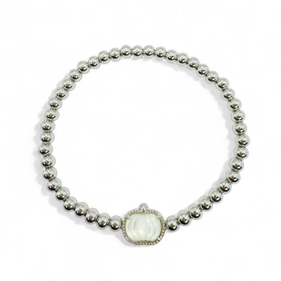 Kendra Scott Pumpkin Silver Stretch Bracelet in White Mother-of-Pearl - Picture 1 of 6